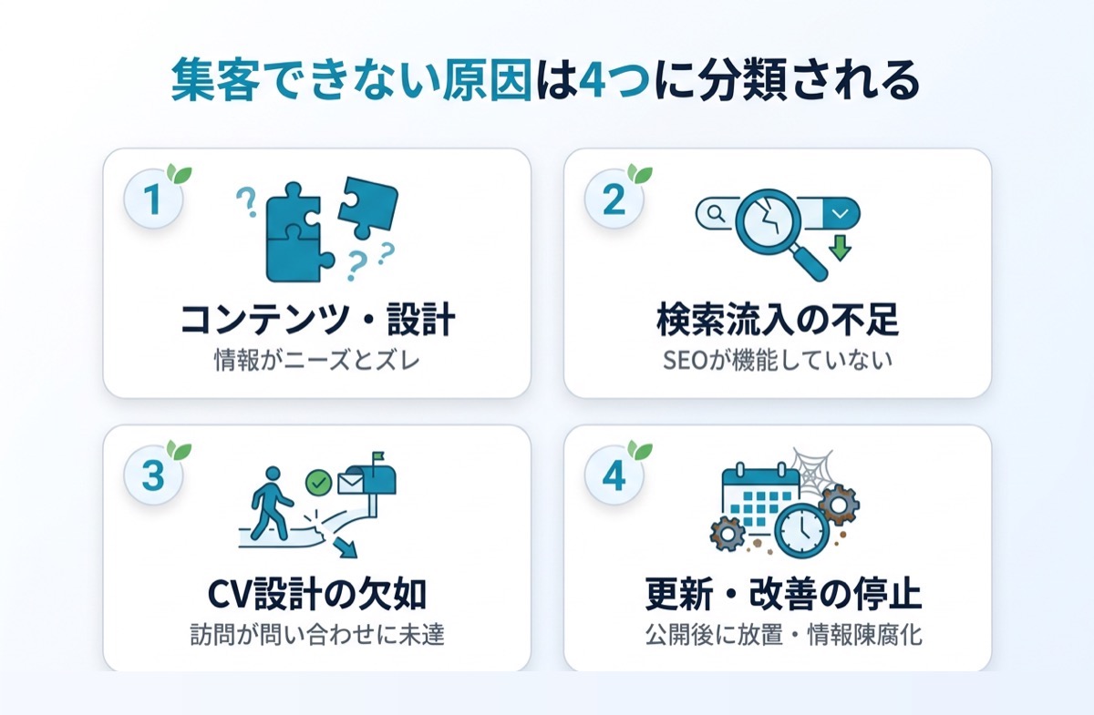 集客できない原因は4つに分類される